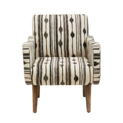 Boho Black And White Two Tonal Cotton And Solid Mango Wood Armchair Accent Chair