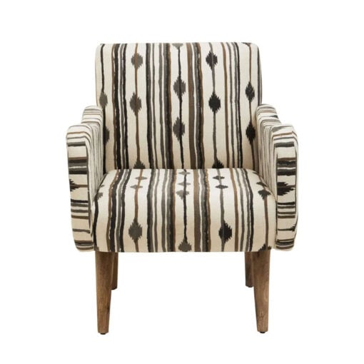 Boho Black And White Two Tonal Cotton And Solid Mango Wood Armchair Accent Chair