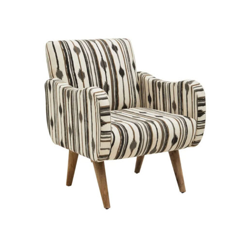 Boho Black And White Two Tonal Cotton And Solid Mango Wood Armchair Accent Chair