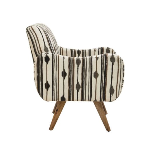 Boho Black And White Two Tonal Cotton And Solid Mango Wood Armchair Accent Chair