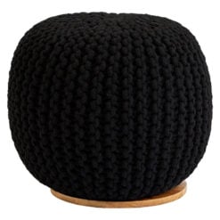 Boho Black Chunky Weave Cotton And Mango Wood Pouffe Stool Footstool