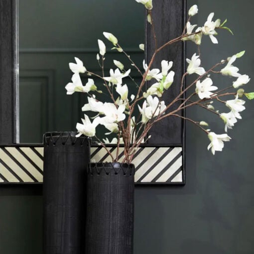 Boho Black Lattice Pattern Solid Mango Wood Wall Mirror 90cm