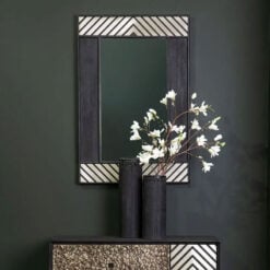 Boho Black Lattice Pattern Solid Mango Wood Wall Mirror 90cm