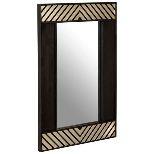 Boho Black Lattice Pattern Solid Mango Wood Wall Mirror 90cm
