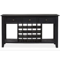 Boho Black Solid Mango Wood 3 Drawer Console Table With Wine Rack