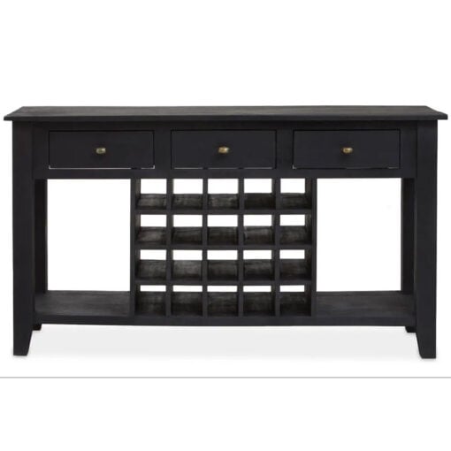 Boho Black Solid Mango Wood 3 Drawer Console Table With Wine Rack