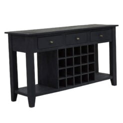 Boho Black Solid Mango Wood 3 Drawer Console Table With Wine Rack