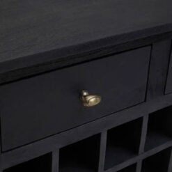 Boho Black Solid Mango Wood 3 Drawer Console Table With Wine Rack