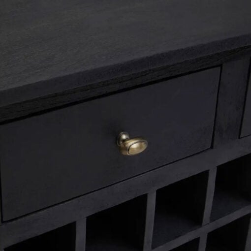 Boho Black Solid Mango Wood 3 Drawer Console Table With Wine Rack