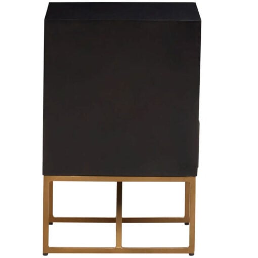 Boho Black Solid Mango Wood And Gold Metal 3 Drawer Bedside Cabinet Side Table