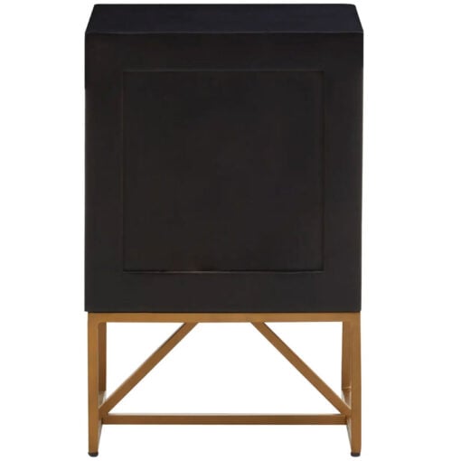 Boho Black Solid Mango Wood And Gold Metal 3 Drawer Bedside Cabinet Side Table