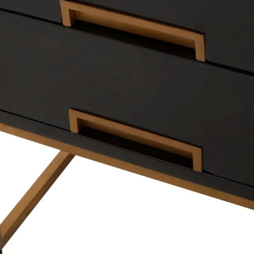 Boho Black Solid Mango Wood And Gold Metal 3 Drawer Bedside Cabinet Side Table