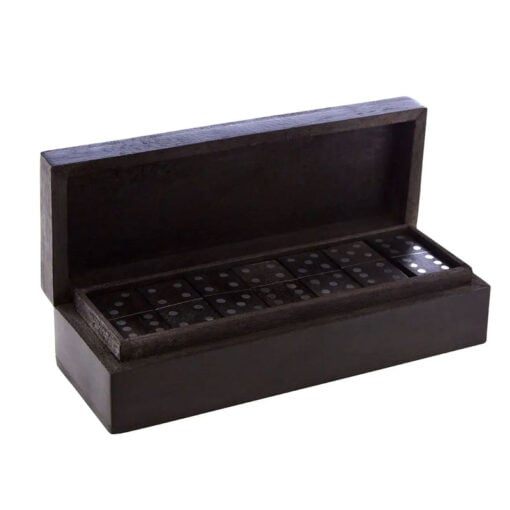 Boho Black Solid Mango Wood Dominos Game Set 20cm