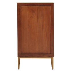 Boho Brown Solid Mango Wood And Gold Metal Herringbone Chest Of 5 Drawers