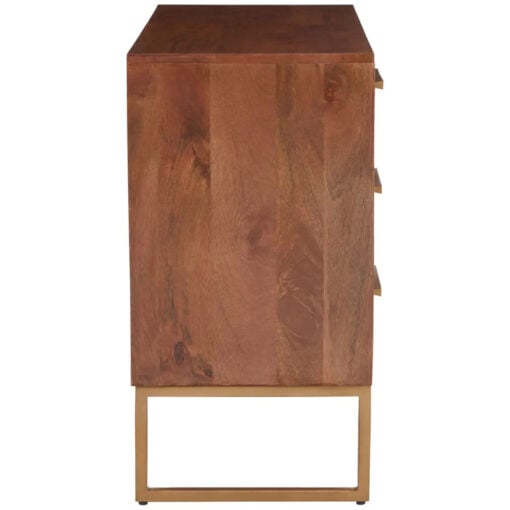 Boho Brown Solid Mango Wood And Gold Metal Herringbone Sideboard 90cm