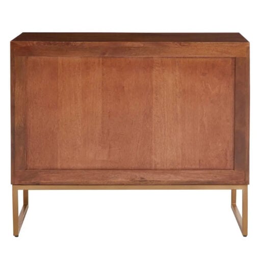 Boho Brown Solid Mango Wood And Gold Metal Herringbone Sideboard 90cm