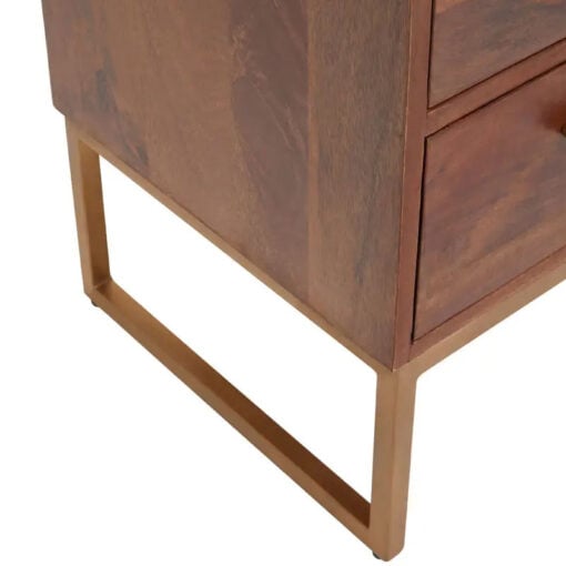 Boho Brown Solid Mango Wood And Gold Metal Herringbone Sideboard 90cm