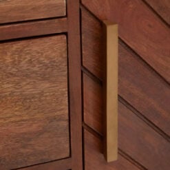 Boho Brown Solid Mango Wood And Gold Metal Herringbone Sideboard 90cm