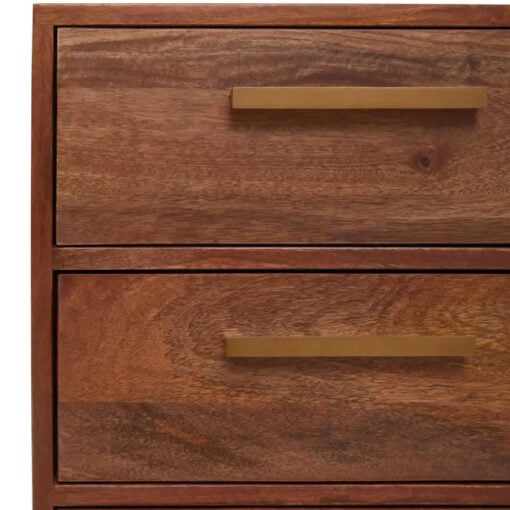 Boho Brown Solid Mango Wood And Gold Metal Herringbone Sideboard 90cm