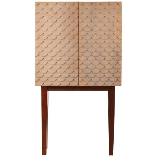 Boho Carved Scale Pattern Solid Mango Wood Tall 2 Door Cabinet 140cm