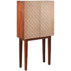 Boho Carved Scale Pattern Solid Mango Wood Tall 2 Door Cabinet 140cm