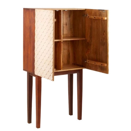 Boho Carved Scale Pattern Solid Mango Wood Tall 2 Door Cabinet 140cm