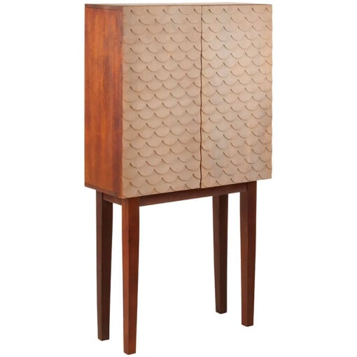 Boho Carved Scale Pattern Solid Mango Wood Tall 2 Door Cabinet 140cm