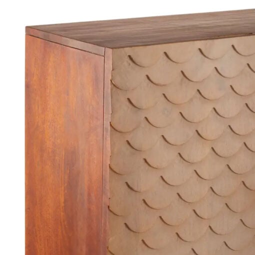 Boho Carved Scale Pattern Solid Mango Wood Tall 2 Door Cabinet 140cm