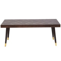 Boho Dark Brown Solid Mango Wood And Gold Metal Geometric Coffee Table