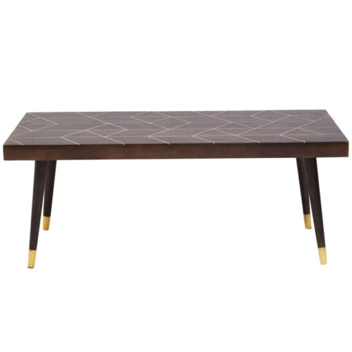 Boho Dark Brown Solid Mango Wood And Gold Metal Geometric Coffee Table
