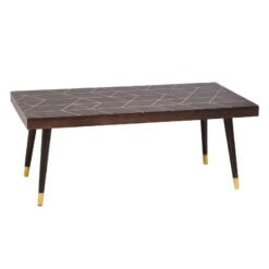 Boho Dark Brown Solid Mango Wood And Gold Metal Geometric Coffee Table