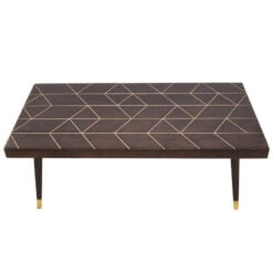 Boho Dark Brown Solid Mango Wood And Gold Metal Geometric Coffee Table