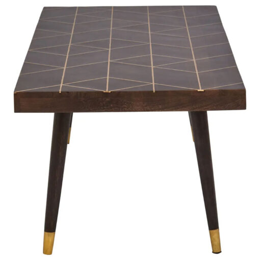 Boho Dark Brown Solid Mango Wood And Gold Metal Geometric Coffee Table