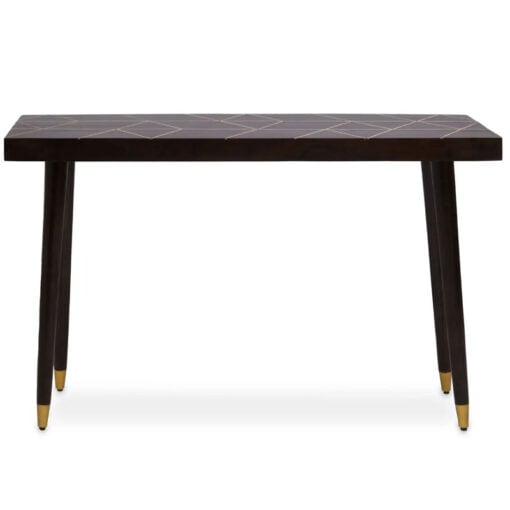 Boho Dark Brown Solid Mango Wood And Gold Metal Geometric Console Table