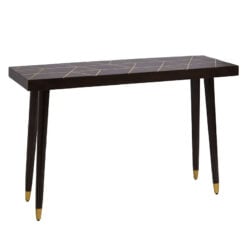 Boho Dark Brown Solid Mango Wood And Gold Metal Geometric Console Table