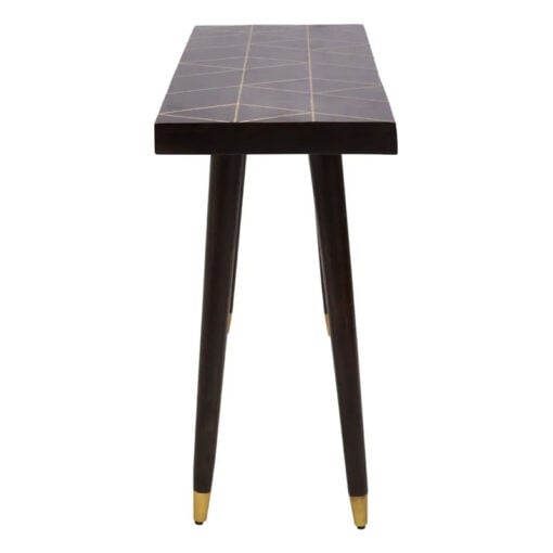 Boho Dark Brown Solid Mango Wood And Gold Metal Geometric Console Table