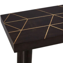 Boho Dark Brown Solid Mango Wood And Gold Metal Geometric Console Table