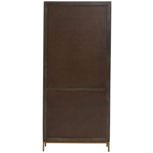 Boho Dark Grey Solid Mango Wood And Gold Metal Large Tall Display Cabinet Bookcase 200cm