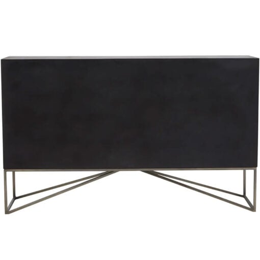 Boho Geometric Carved Dark Brown Solid Mango Wood Sideboard With Grey Metal Legs