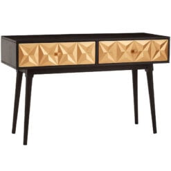 Boho Geometric Carved Gold And Black Solid Mango Wood Console Table