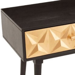 Boho Geometric Carved Gold And Black Solid Mango Wood Console Table