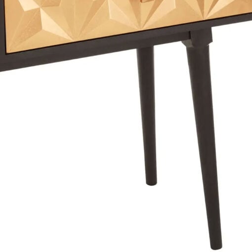 Boho Geometric Carved Gold And Black Solid Mango Wood Console Table