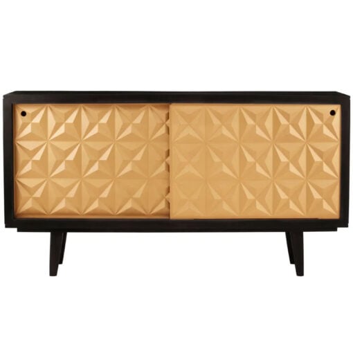 Boho Geometric Carved Gold And Black Solid Mango Wood Large Sideboard 160cm