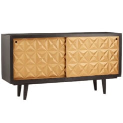 Boho Geometric Carved Gold And Black Solid Mango Wood Large Sideboard 160cm