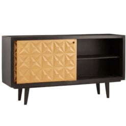 Boho Geometric Carved Gold And Black Solid Mango Wood Large Sideboard 160cm