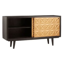 Boho Geometric Carved Gold And Black Solid Mango Wood Large Sideboard 160cm