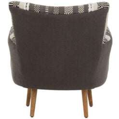 Boho Grey And White Textured Cotton And Solid Mango Wood Armchair Accent Chair