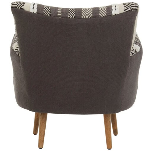Boho Grey And White Textured Cotton And Solid Mango Wood Armchair Accent Chair