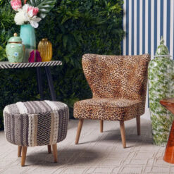 Boho Grey And White Textured Cotton And Solid Mango Wood Stool Footstool