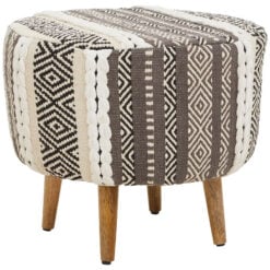 Boho Grey And White Textured Cotton And Solid Mango Wood Stool Footstool